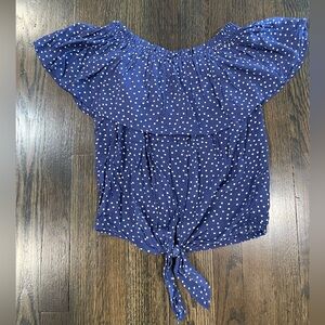 Express Women’s Blue Polko dot front tie top (small)